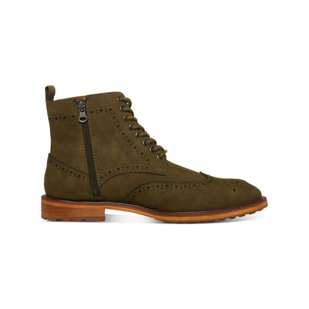 MADDEN Mens Olive Green Brogue Front Heel Pull-Tab Remppr Wingtip Boots Shoes 10 - Picture 2 of 4